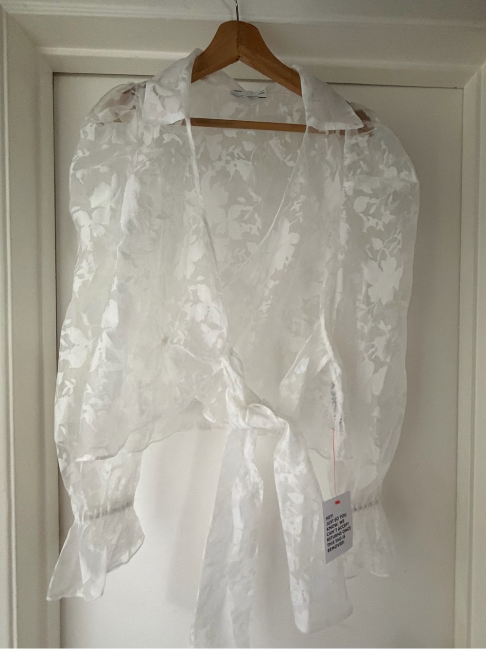 ASOS LUXE Sheer White Floral Wrap Blouse Size 4 NWT